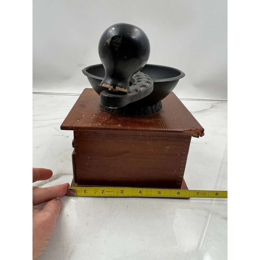 Vintage Olde Thompson Wood Coffee Mill Manual Hand Crank Grinder Cast Iron Black